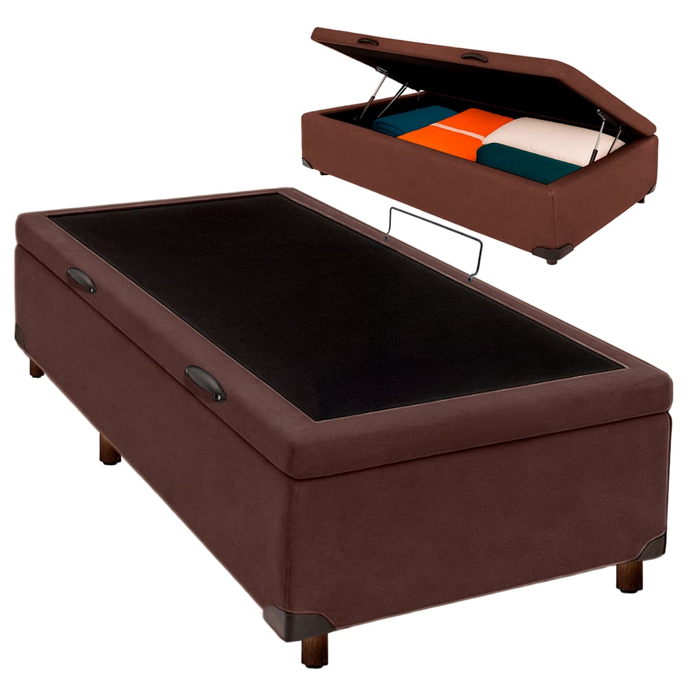 Cama Box Bau Solteiro Blindado Nature Marrom 78x188
