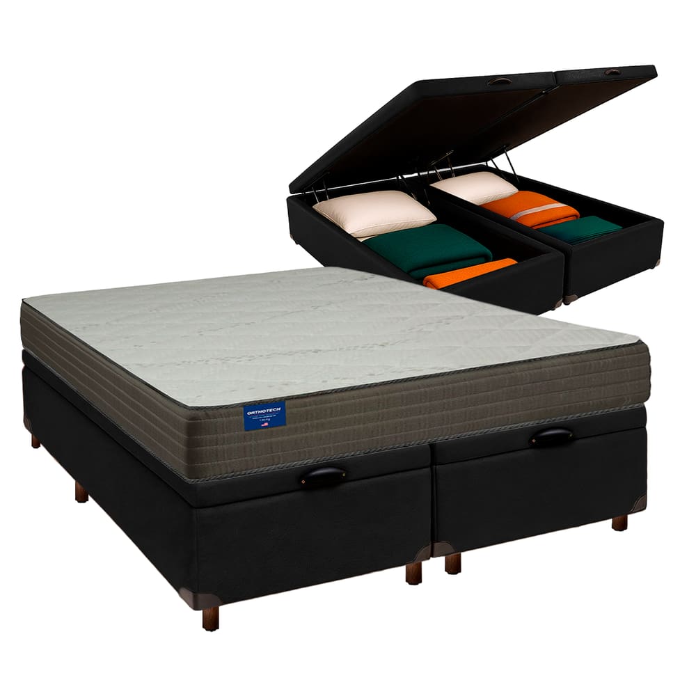 Conjunto Cama Box Bau Blindado Casal + Colchão D33 Orthotech Inducol