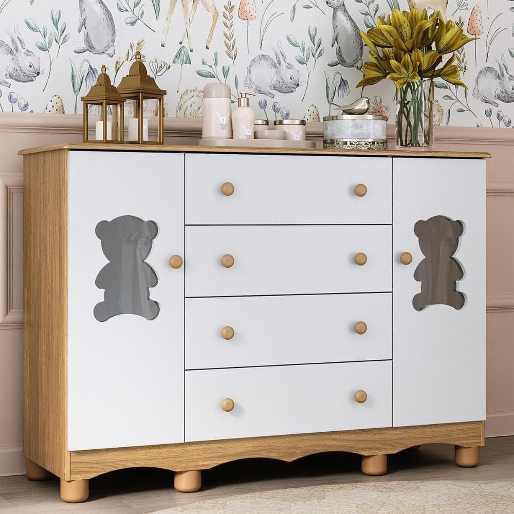 Cômoda Infantil 125cm 2 Portas com Vidro e 4 Gavetas Ternura Multimóveis MP4480