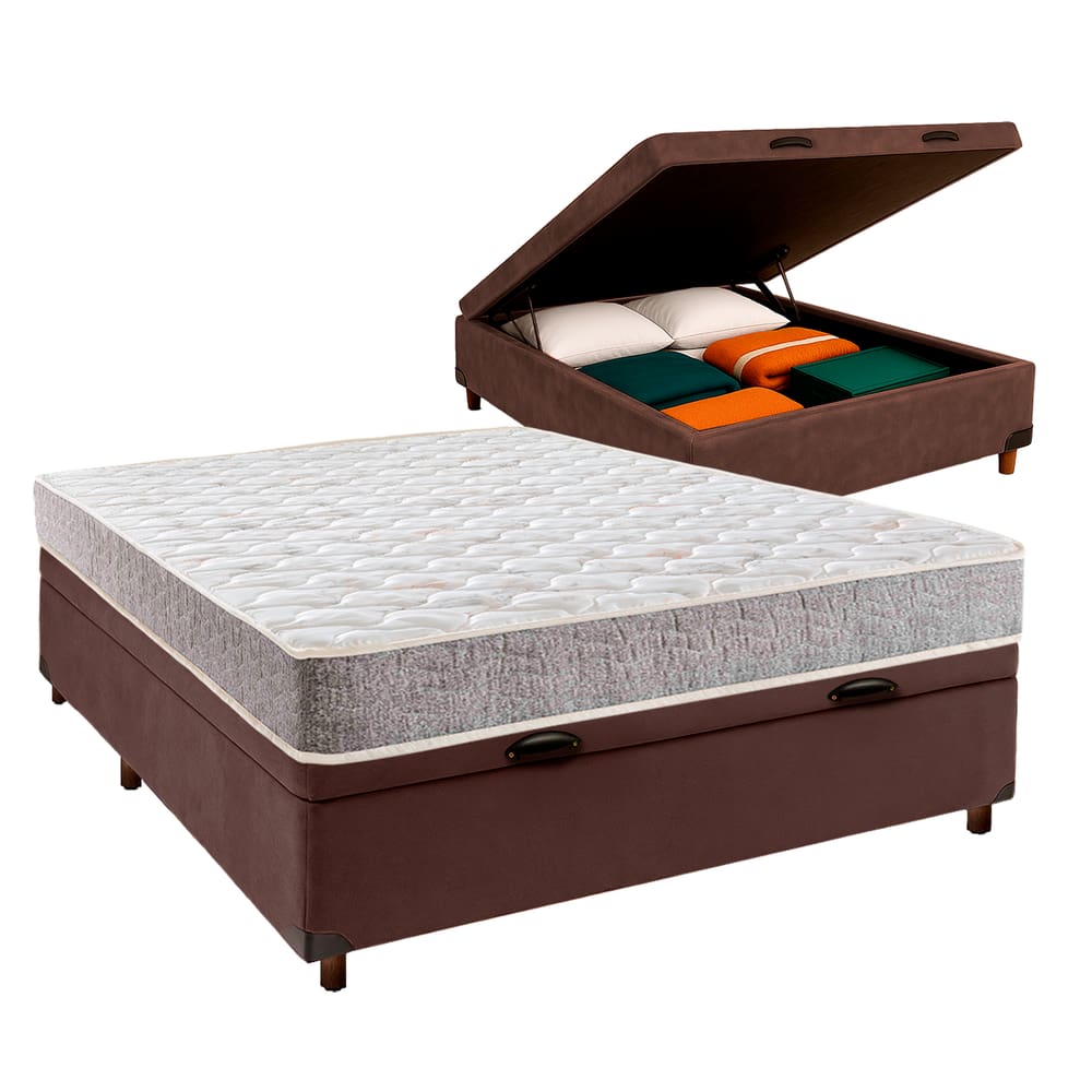 Cama Box Bau + Colchão Casal D23 Inducol