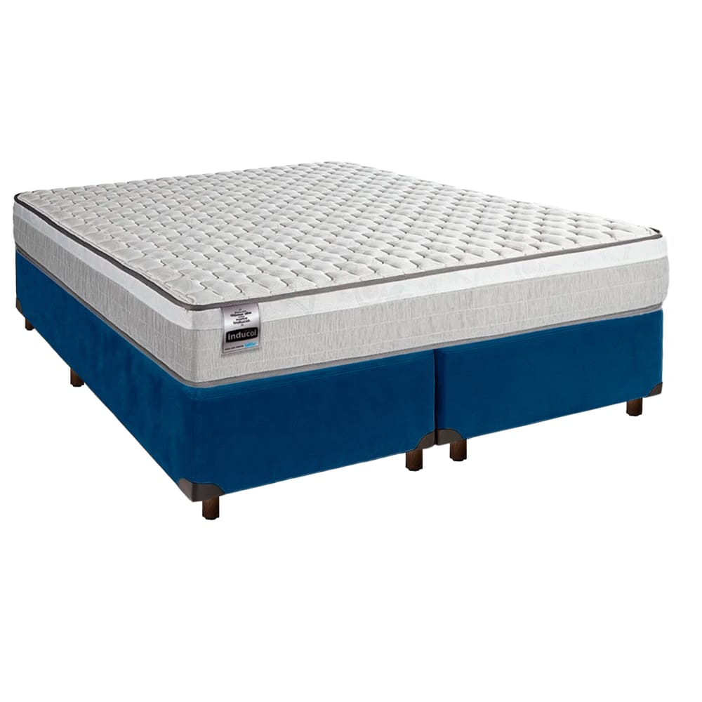 Cama Box Azul Queen + Colchão Molas Ensacadas Hanover Inducol