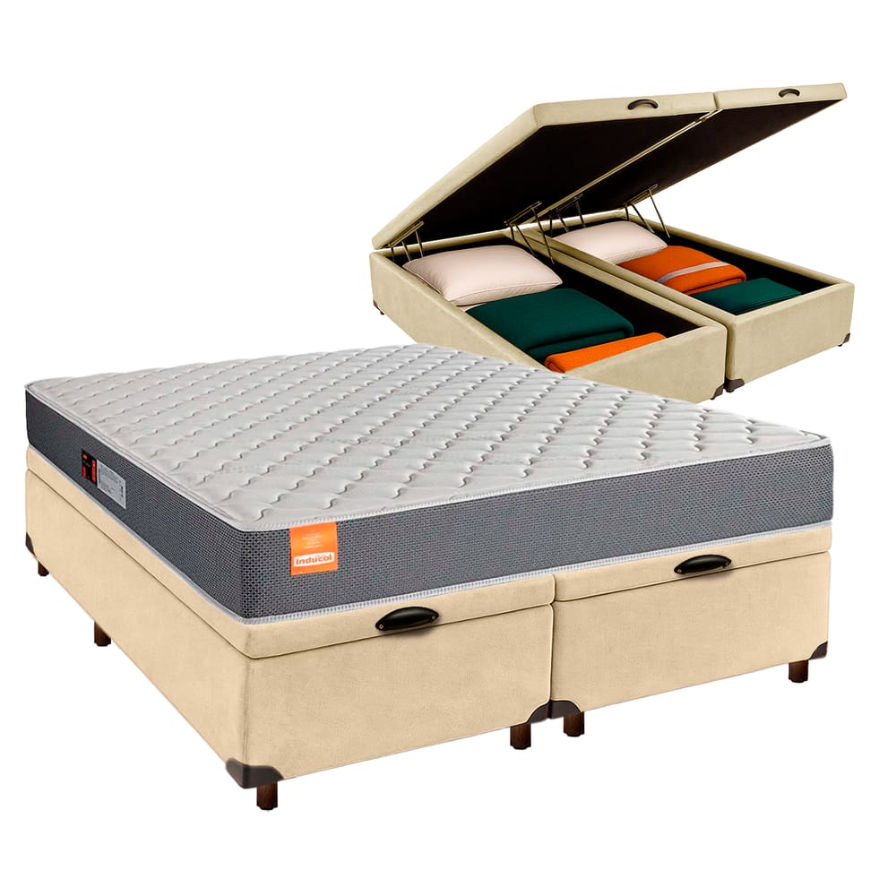 Conjunto Cama Box Bau Blindado Queen + Colchão D23 Pro Inducol