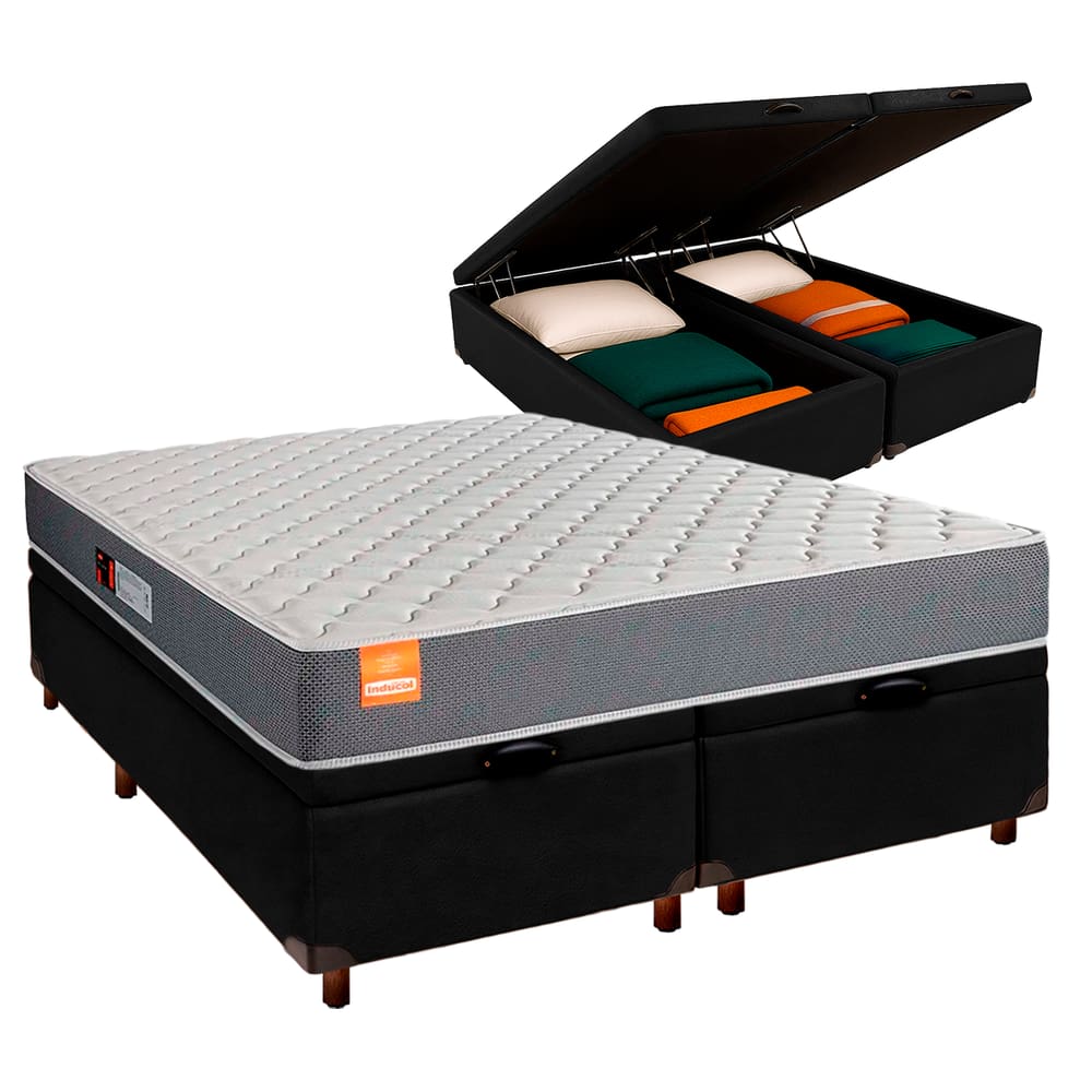 Conjunto Cama Box Bau Blindado King + Colchão D23 Pro Inducol