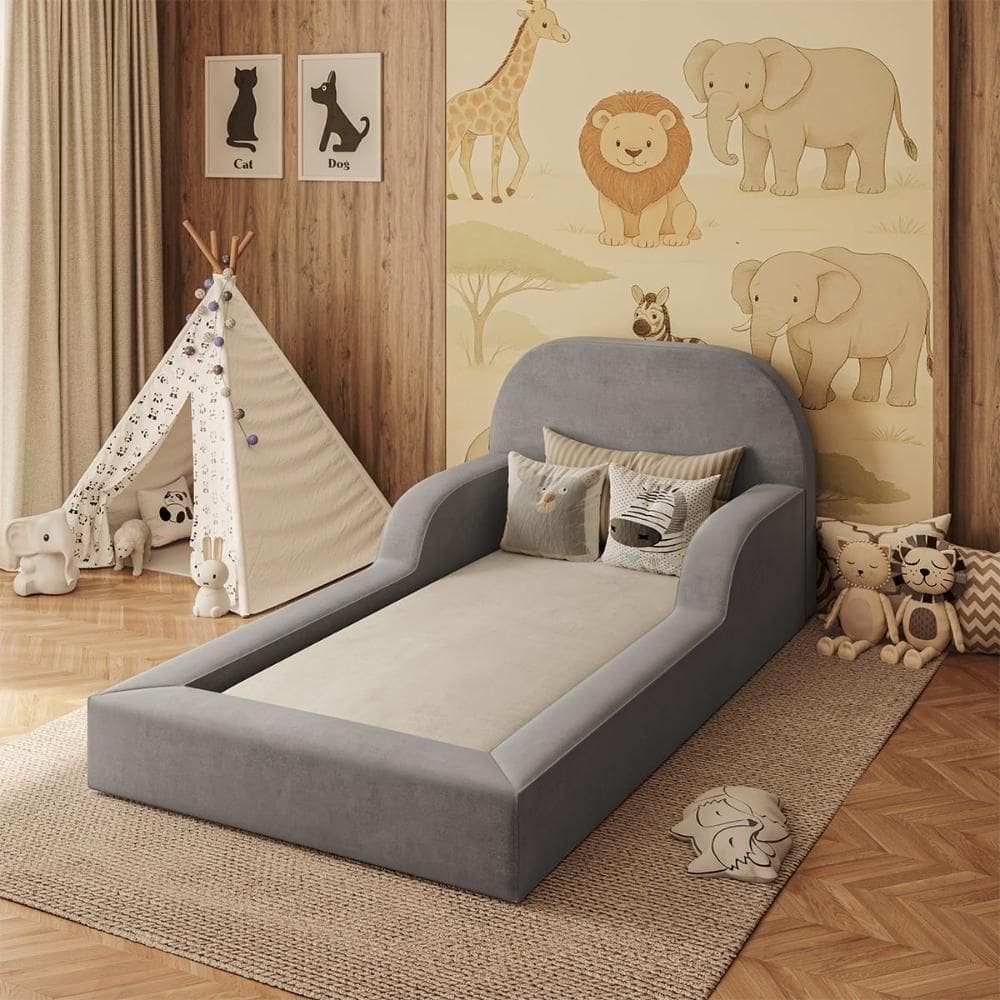 Cama Colchão Solteiro Montessoriana Infantil - Balaqui Decor Cinza Grafite