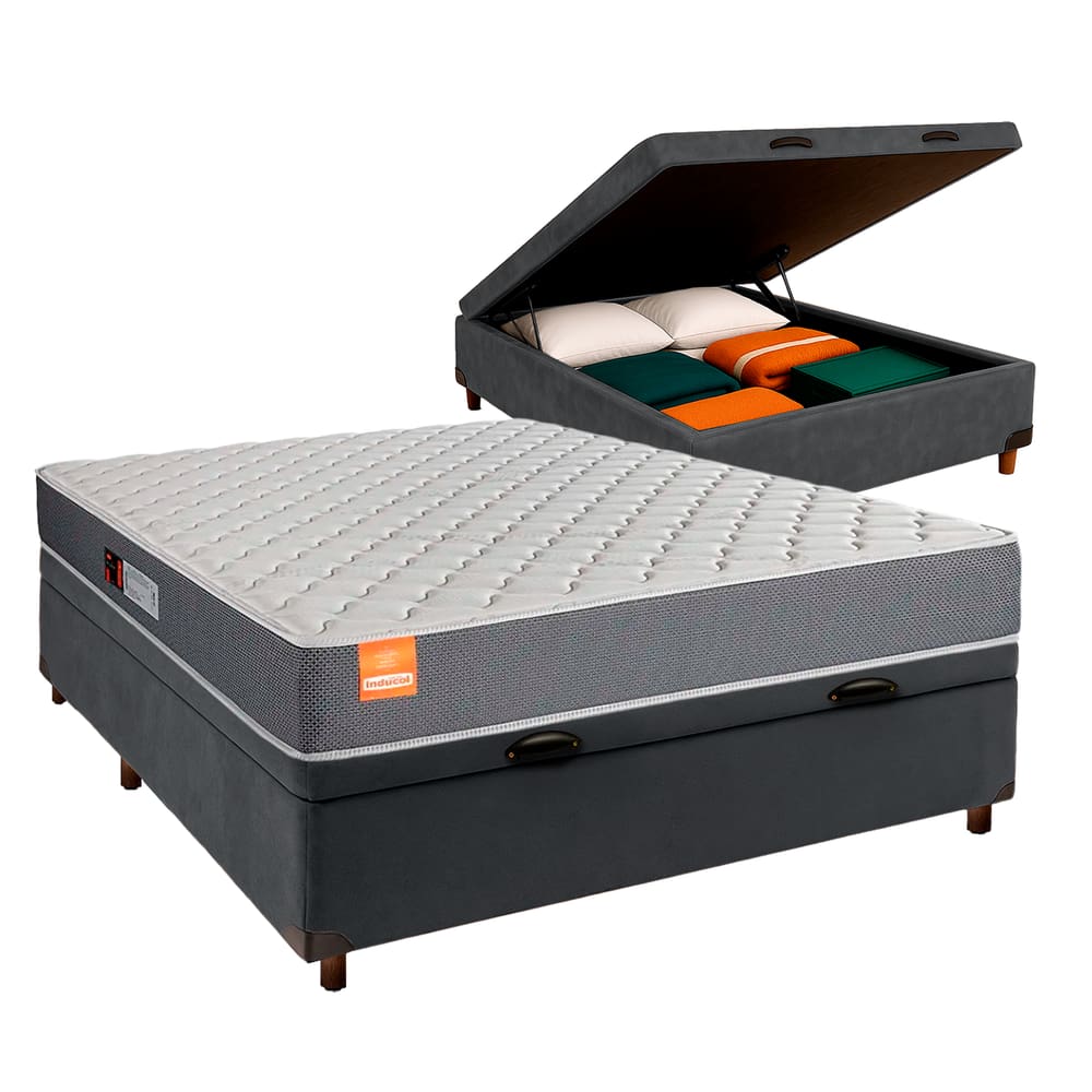 Conjunto Cama Box Bau Cinza Casal + Colchão D23 Pro Inducol