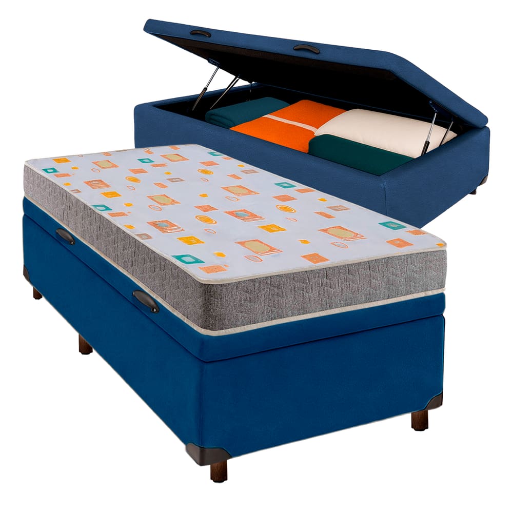 Conjunto Cama Box Bau Blindado Solteiro + Colchão D20 Inducol