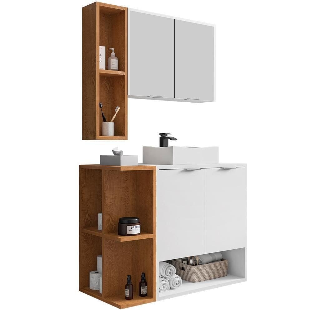 Gabinete Espelheira E Cuba Branca 70 Cm Ibiza Bechara Branco Naturalle