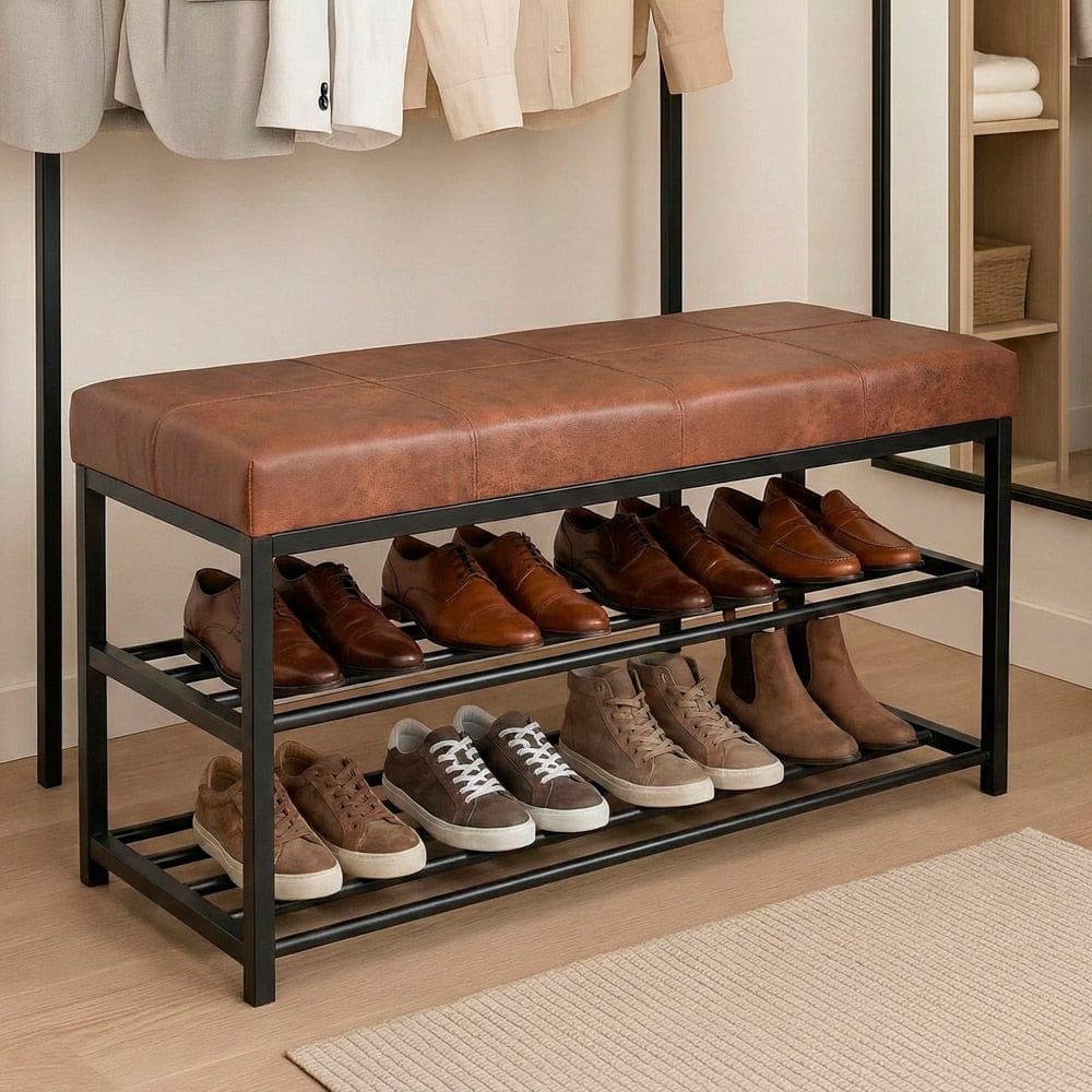 Sapateira Calçadeira Puff Closet Zuri 85cm 02 Prateleiras New Dallas Whisky - Desk Design