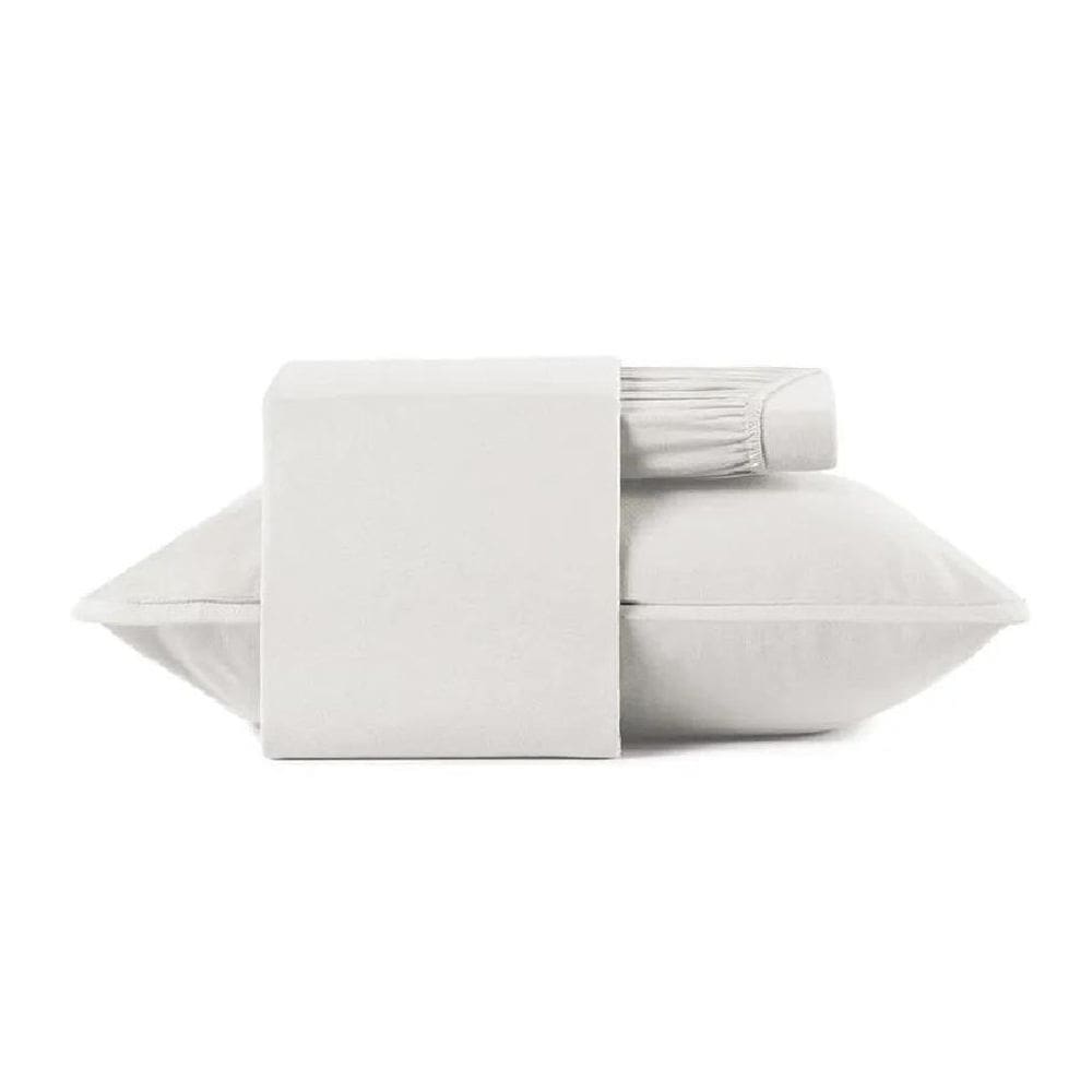 Jogo Cama Solteiro 3 Pcs Malha Algodão Fio Penteado Branco