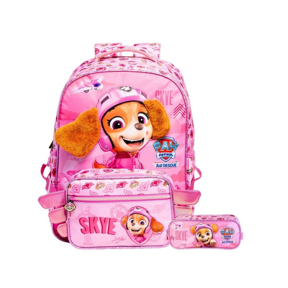 Kit Patrulha Canina Skye Mochila Costas + Estojo Duplo Luxo