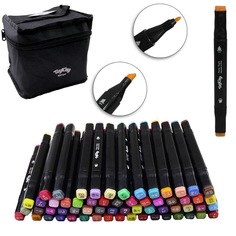 Caneta Hidrografica Ponta Grossa Fina Dupla 60 Pecas Estojo