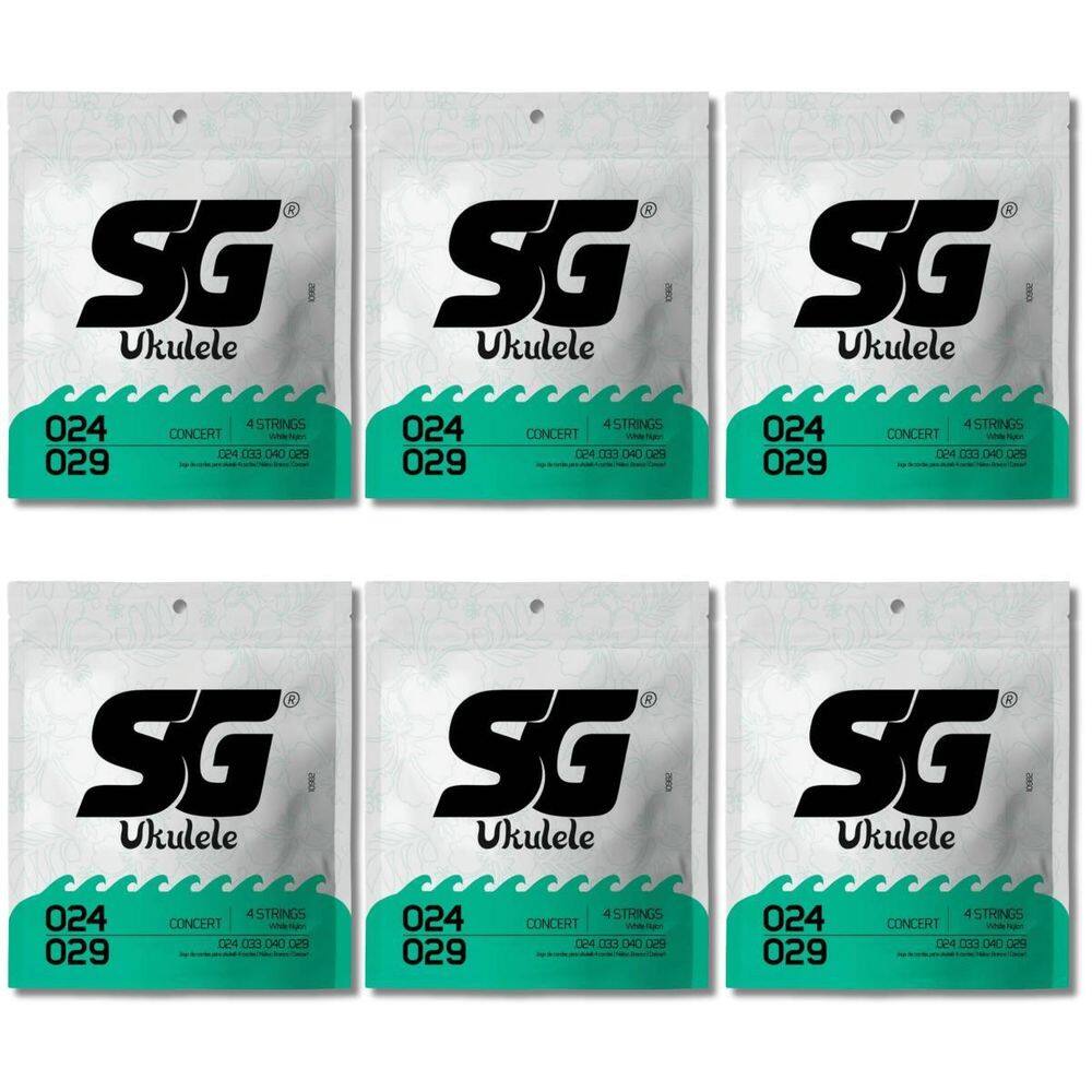 Kit 6 Encordoamento Ukulelê Sg Nylon Branco Concerto 0.029