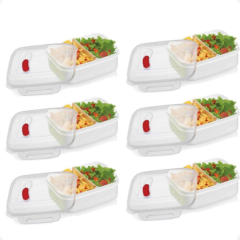 Kit 6 Marmita Due Com 2 Divisórias Para As Comidas 600Ml