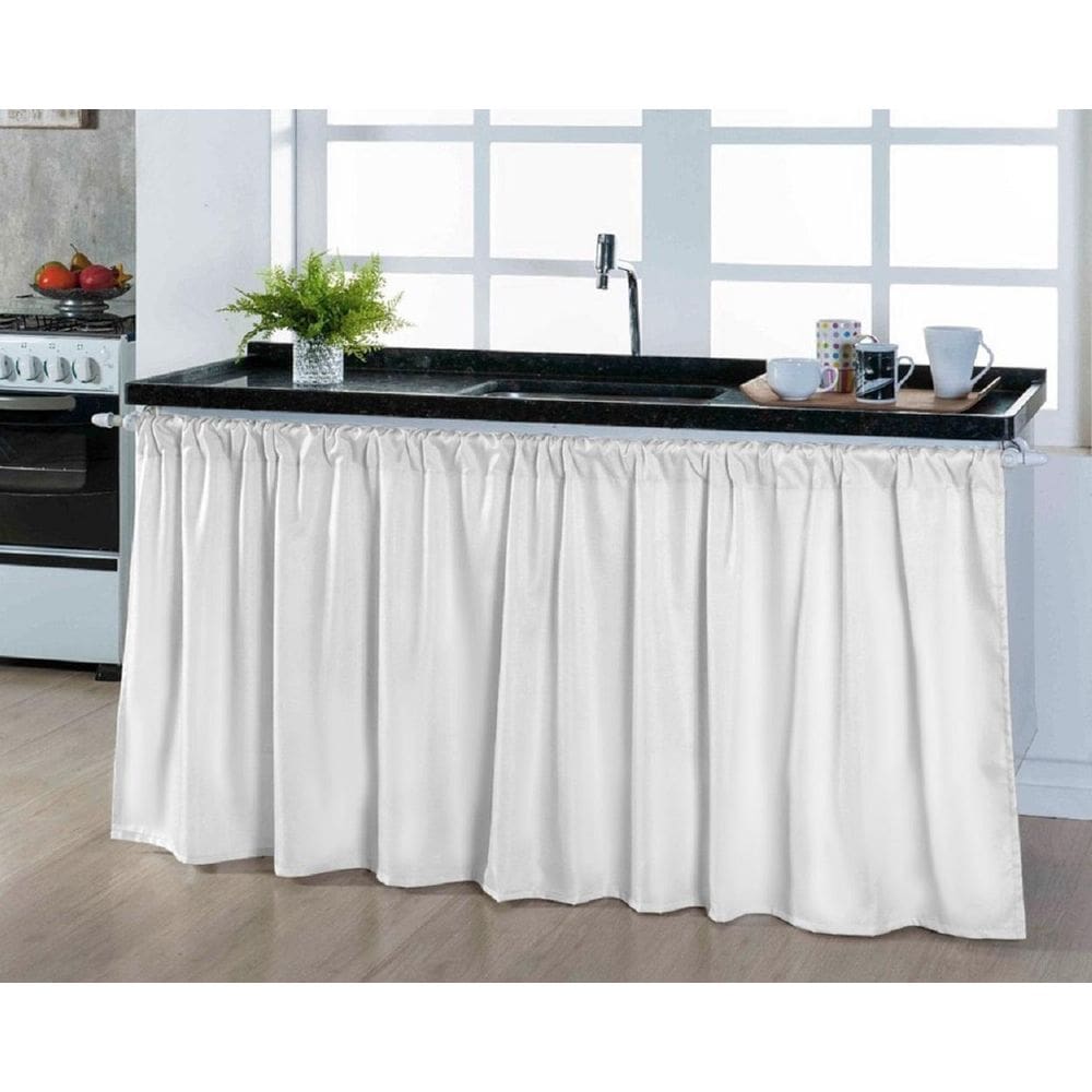 Cortina Pia Cozinha Balcão 80Cm De Altura Tecido Liso Branco