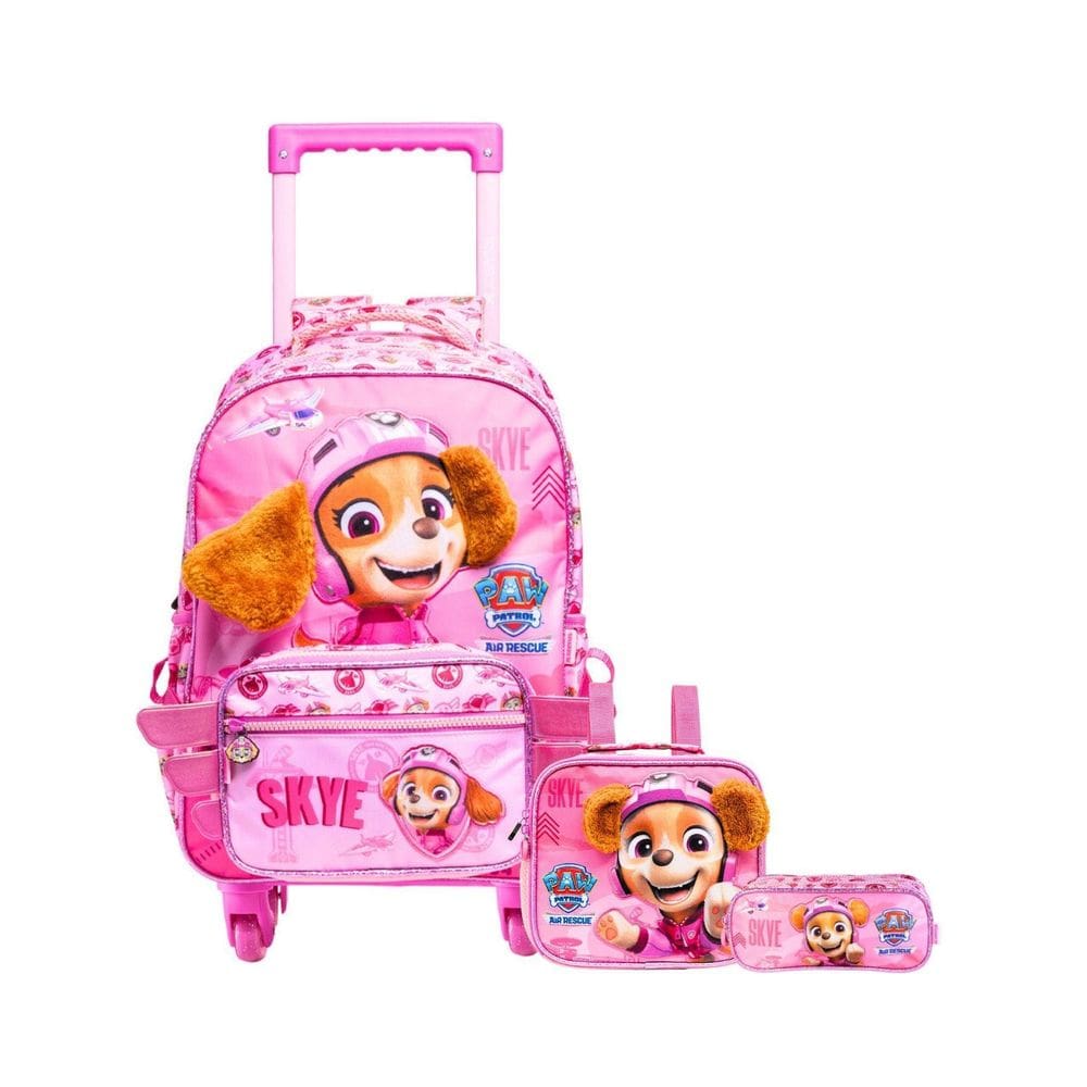 Kit Patrulha Canina Skye Mochila 4 Roda + Lancheira + Estojo