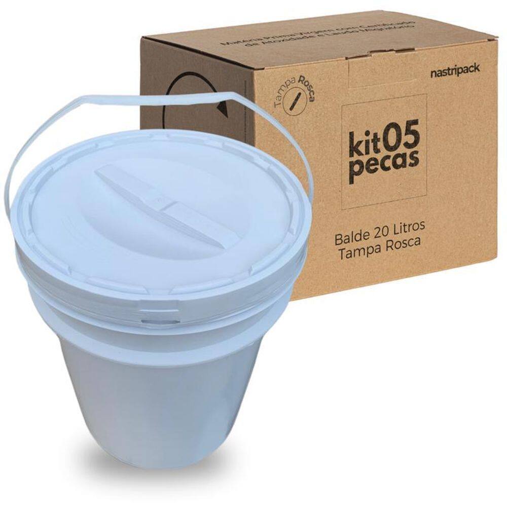 Balde Para Leite Materno 20L Tampa De Rosquear - Kit 5 Pçs