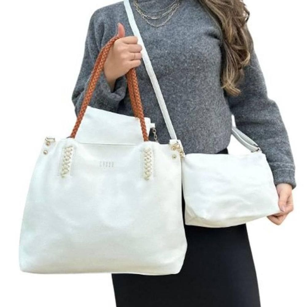 Kit 3 Peças Bolsa Feminina Branca Grande Média + Necessarie