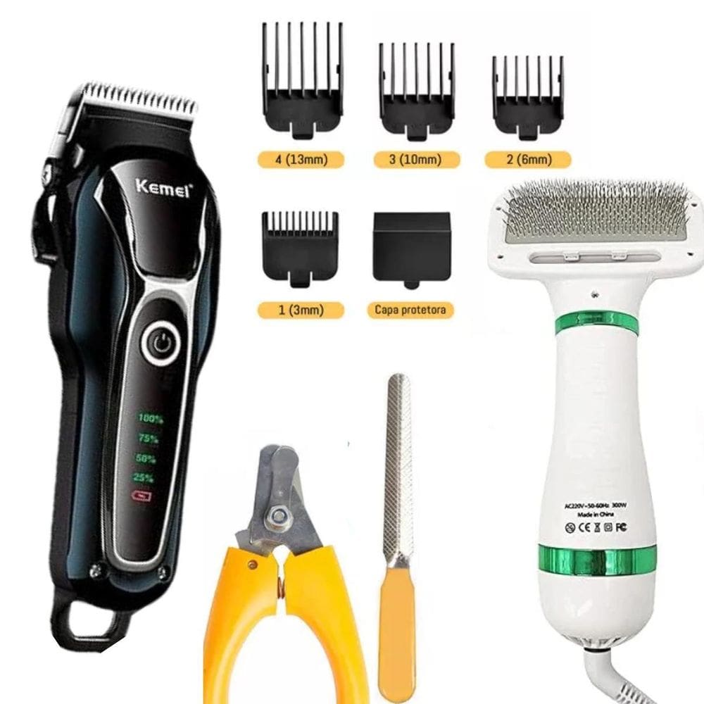 Kit Cuidado Pet Máquininha De Tosa E Secador Rápido