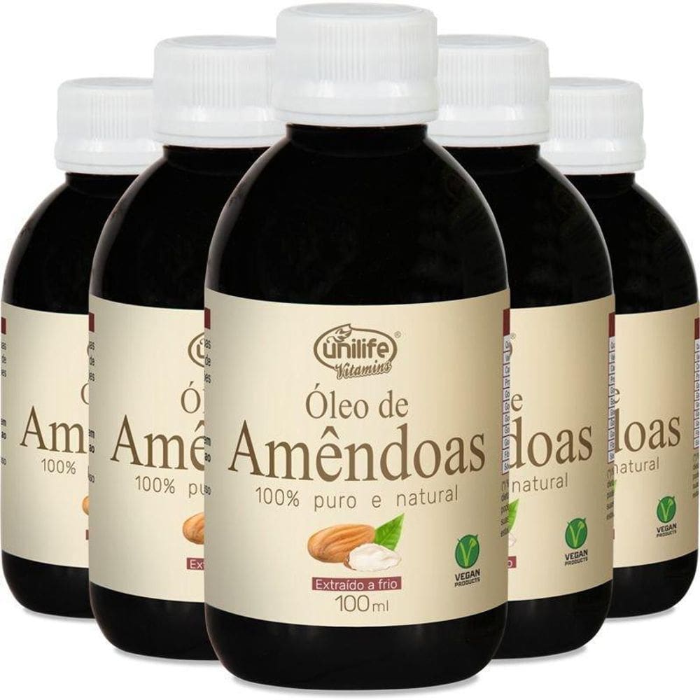 Kit 5 Óleo De Amêndoas 100% Puro Unilife - Extraído A Frio