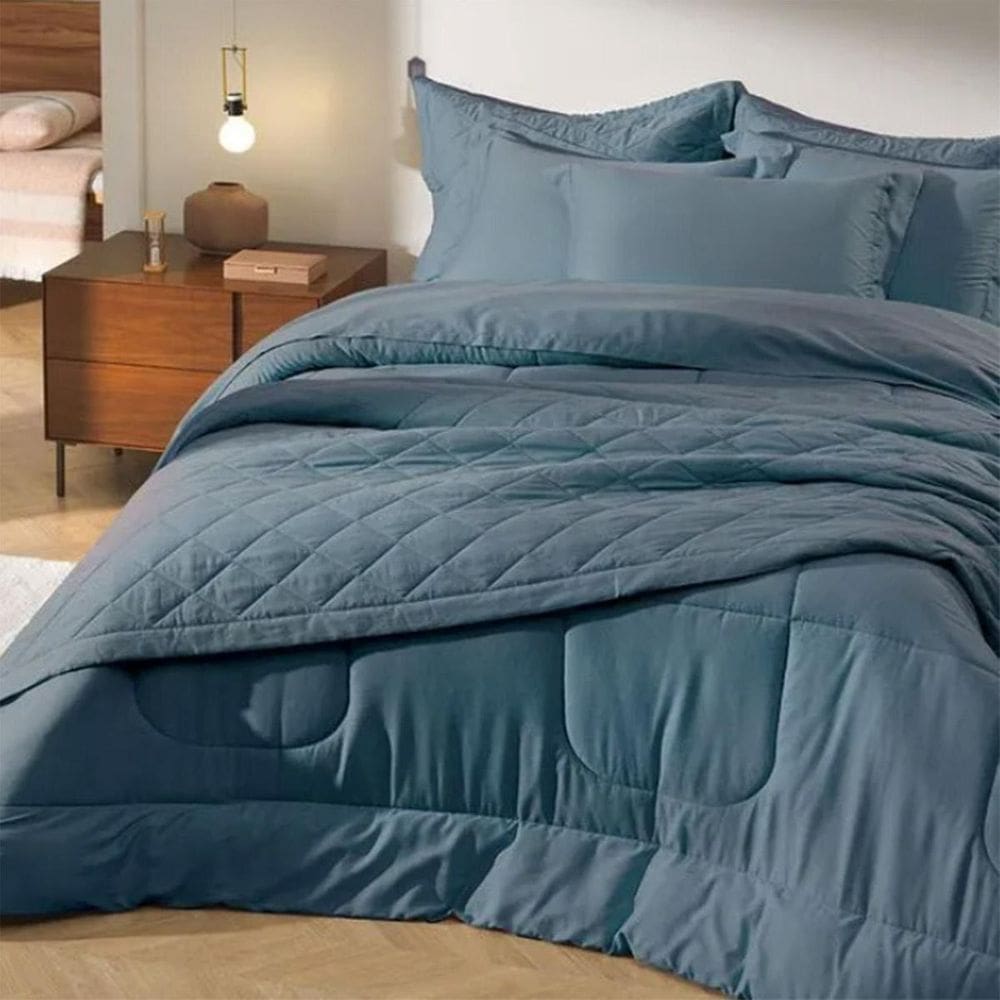 Jogo Cama Queen 300 Fios Bossa 100% Algodão Azul Karsten