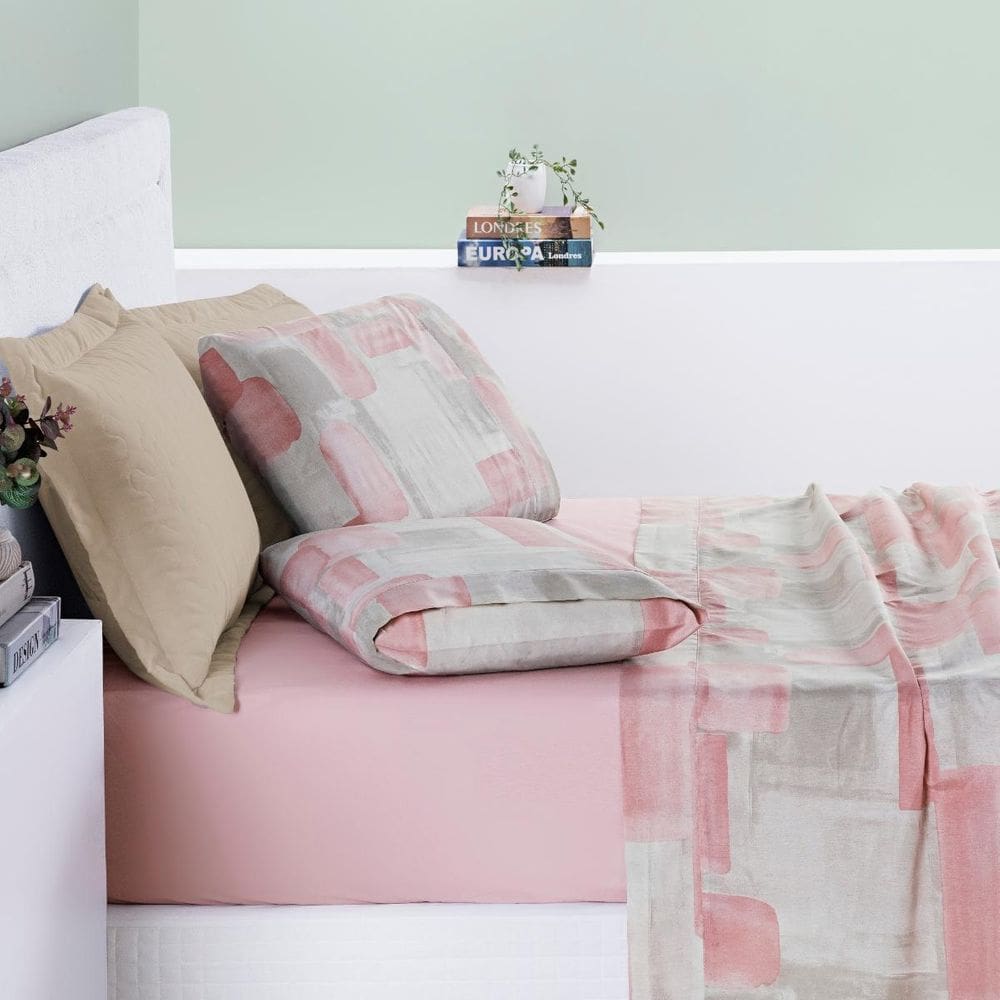 Conjunto Lencol Casal Queen Size Selin Algodao Estampada
