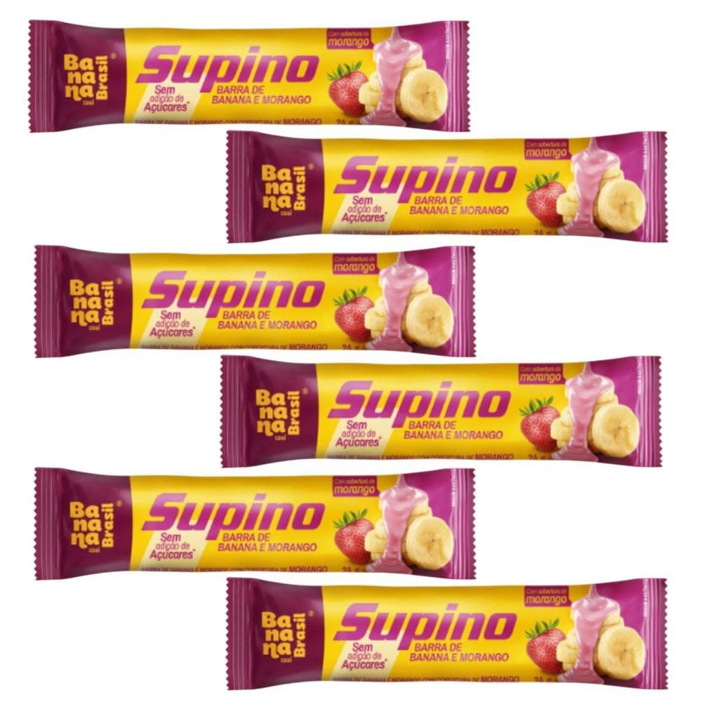 Kit 6 Barra Banana Morango Cobertura 24G Banana Brasil