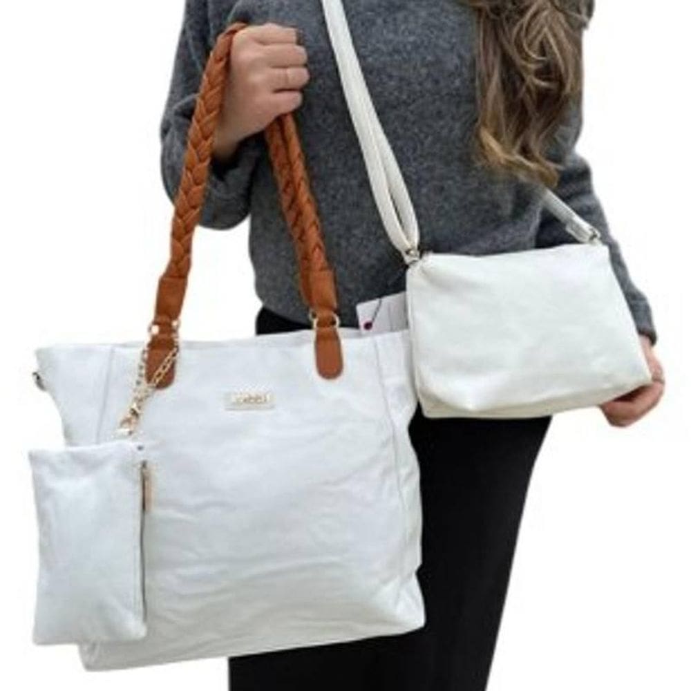 Kit 3 Peças Bolsa Feminina Branca Grande Média + Necessarie