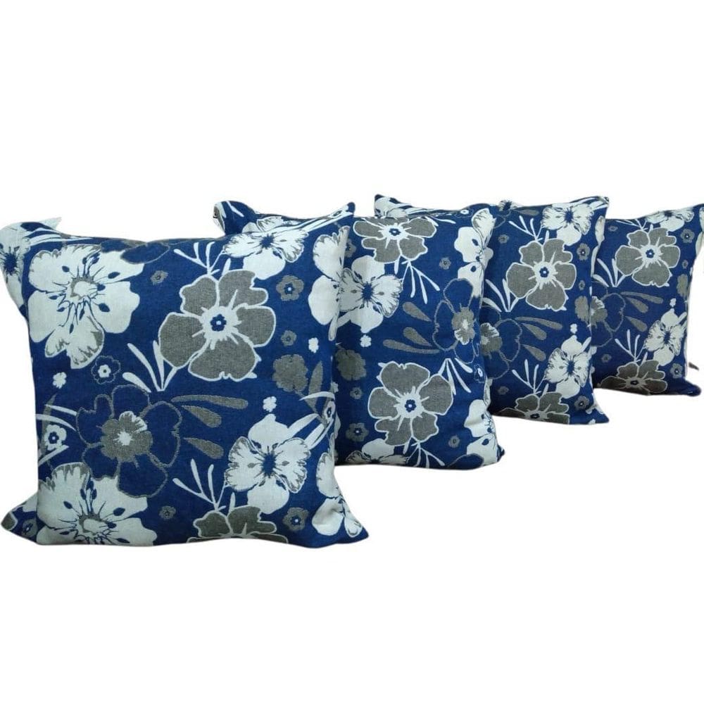 Kit Capa Para Almofada Floral Jacquard Azul 4 Peças