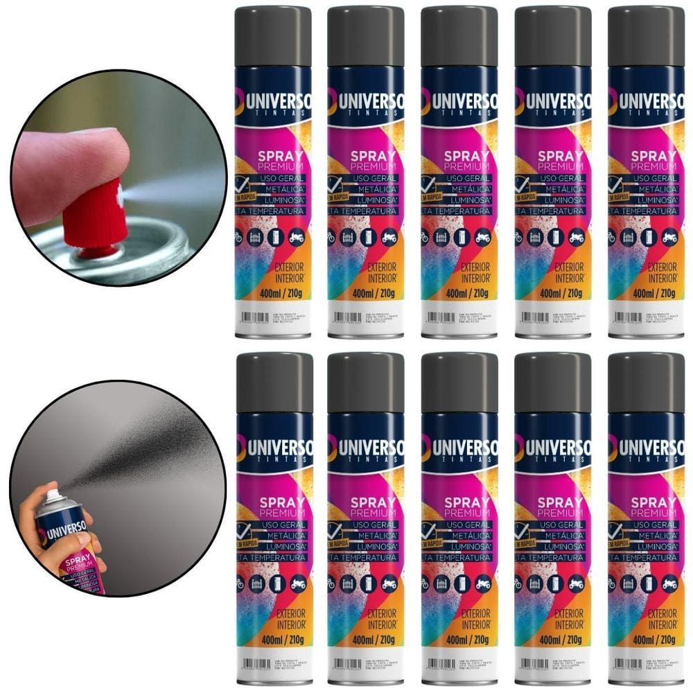 Kit 10 Latas Tinta Spray Preto Brilhante 400Ml Uso Geral