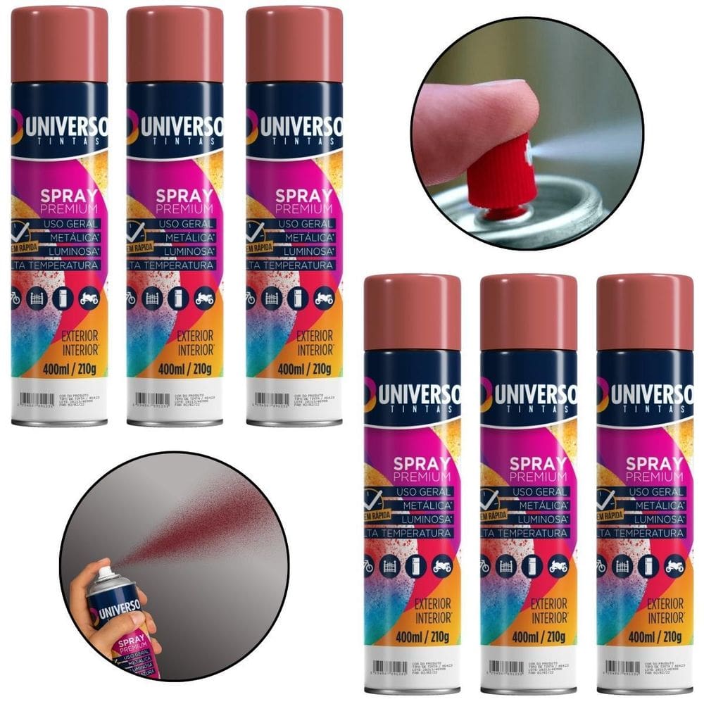 Kit 06 Latas Tinta Spray Vermelho 400Ml Uso Geral Aço Couro