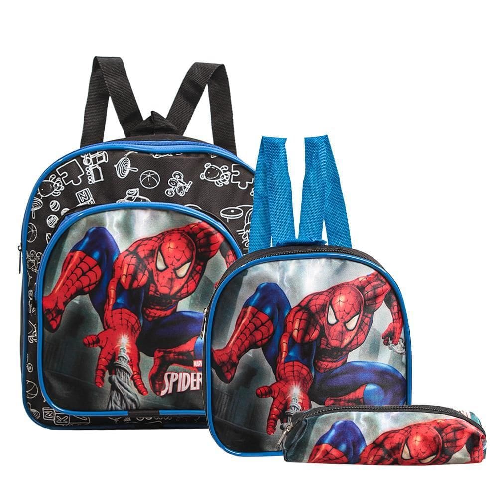 Mochila Escolar Pequena Homem Aranha Costa Lancheira+Estojo