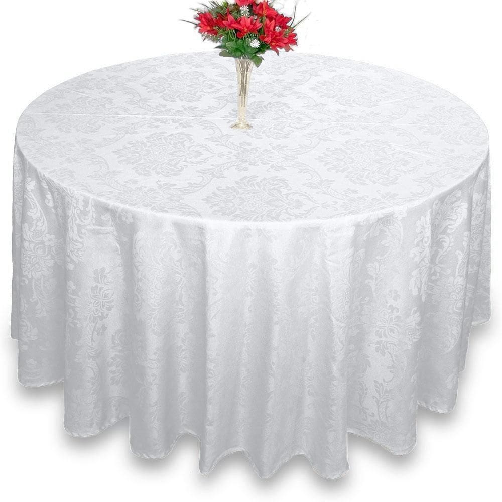 Toalha De Mesa Redonda Jacquard Branco 2,20M Festa Buffet