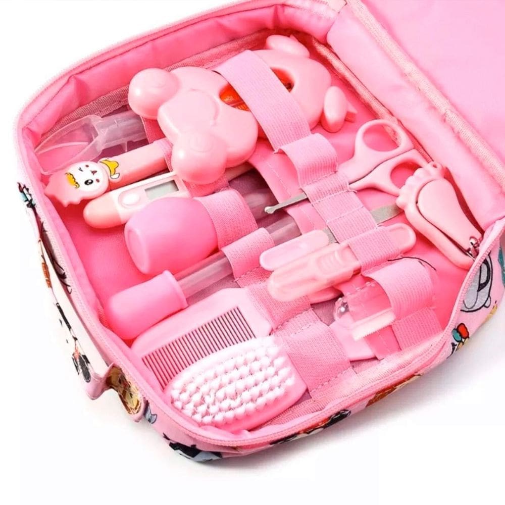 Kit Higiene Rosa Infantil Tesoura Escova De Dedo Bolsa