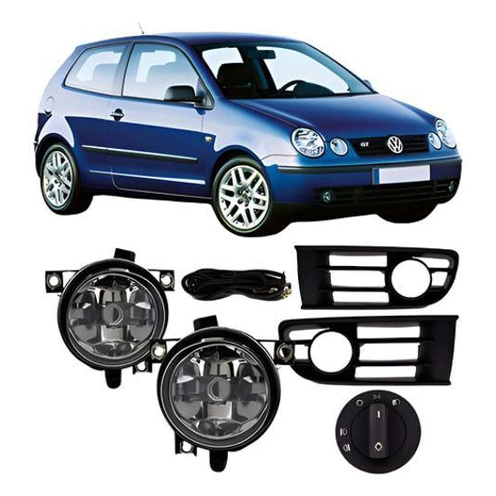 Kit Farol Milha Auxiliar Neblina Polo 2003 À 2006 Com Grade