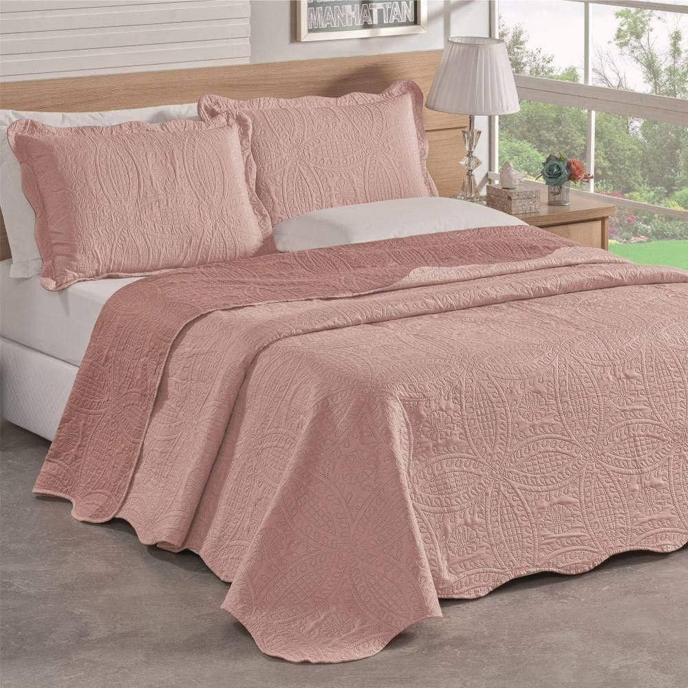 Colcha King Bella Dupla Face 03 Peças - Rosê