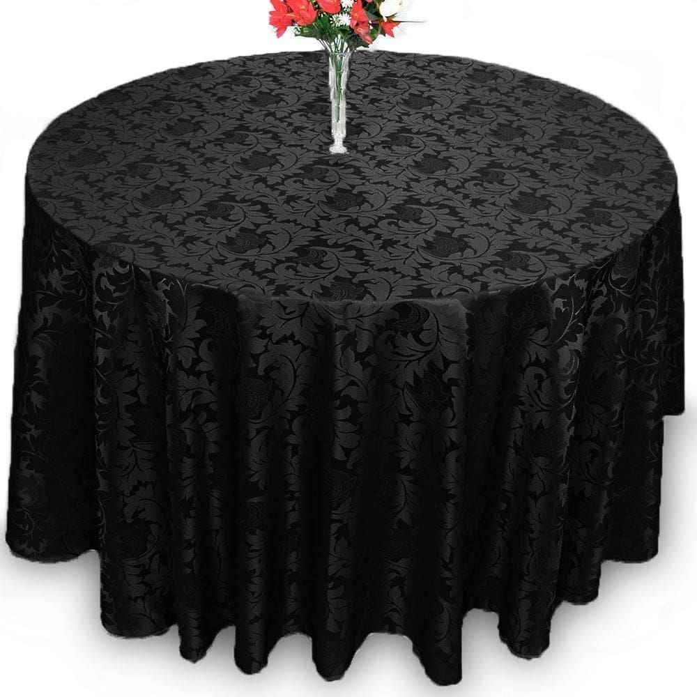 Toalha De Mesa Redonda Jacquard Preto 2,20M Festa Buffet