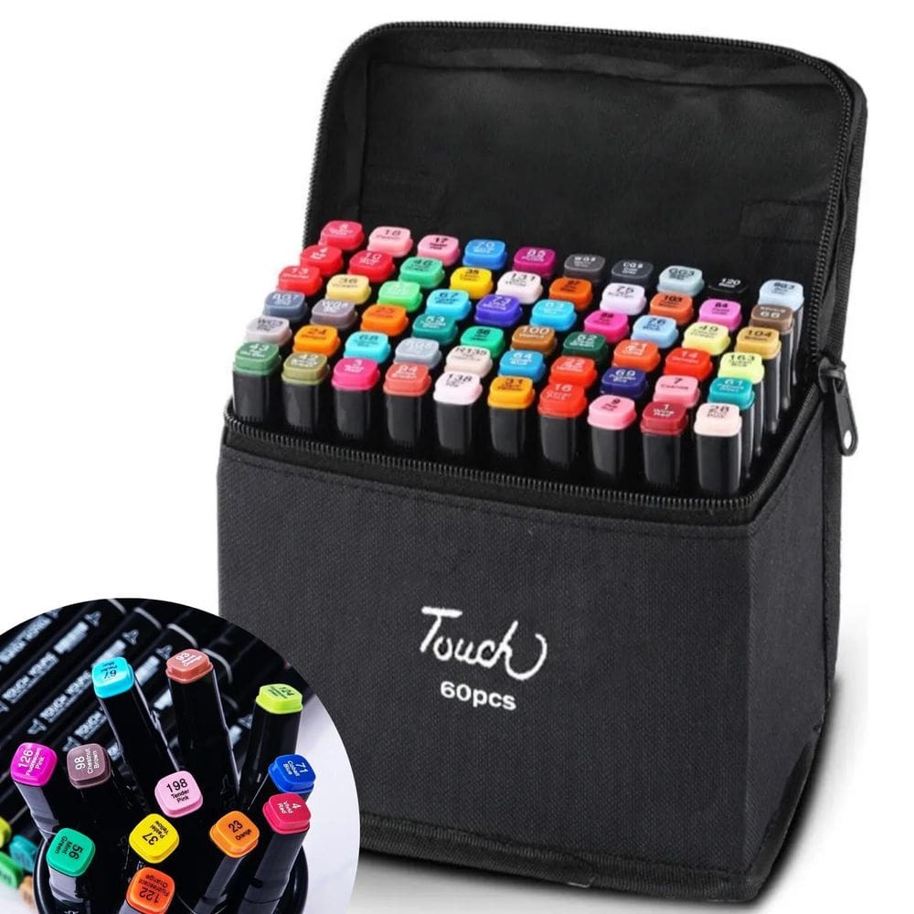 Caneta Marcador Touch Kit 60 Cores Ponta Dupla Para Colorir E Pintar