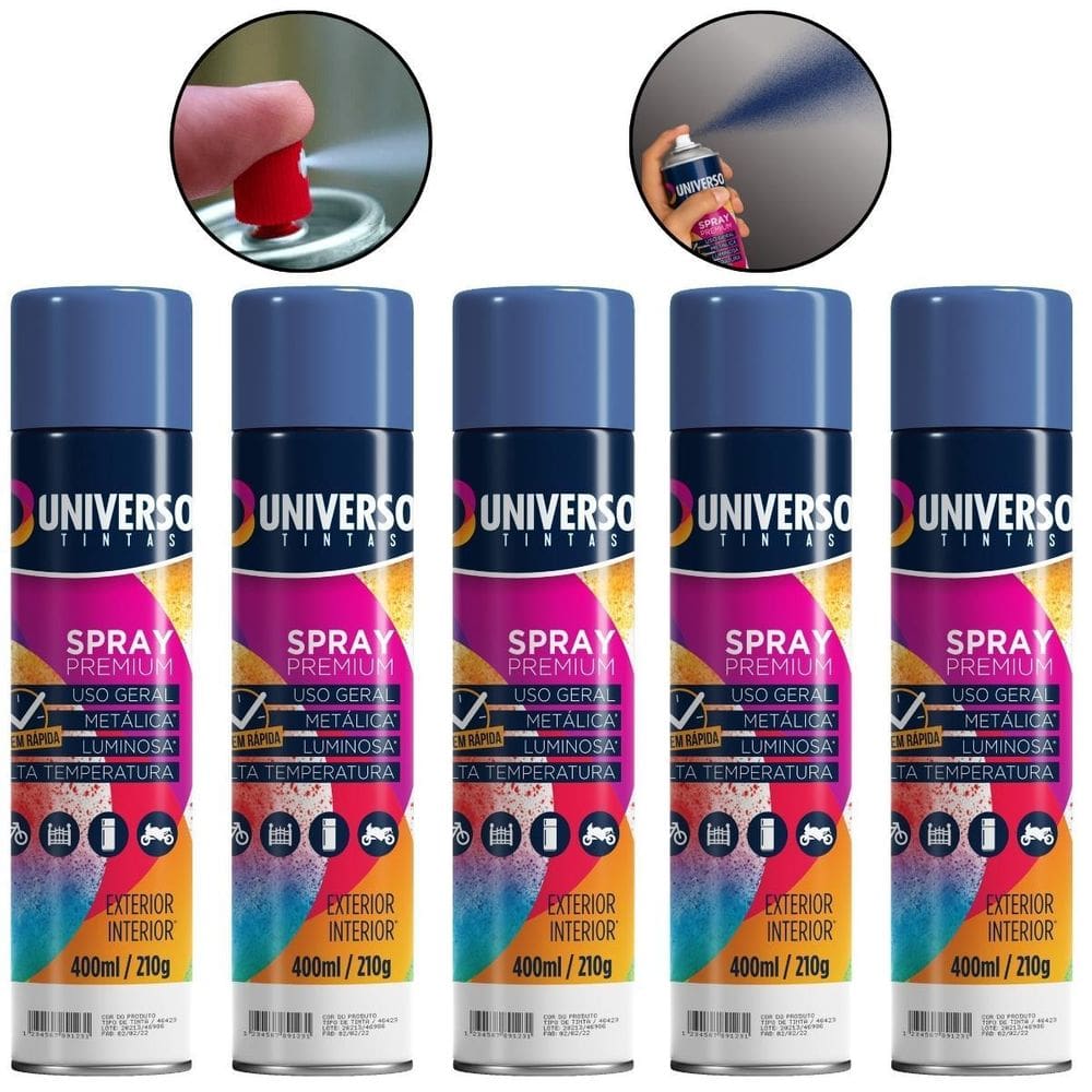 Kit 05 Latas Tinta Spray Azul Escuro 400Ml Uso Geral