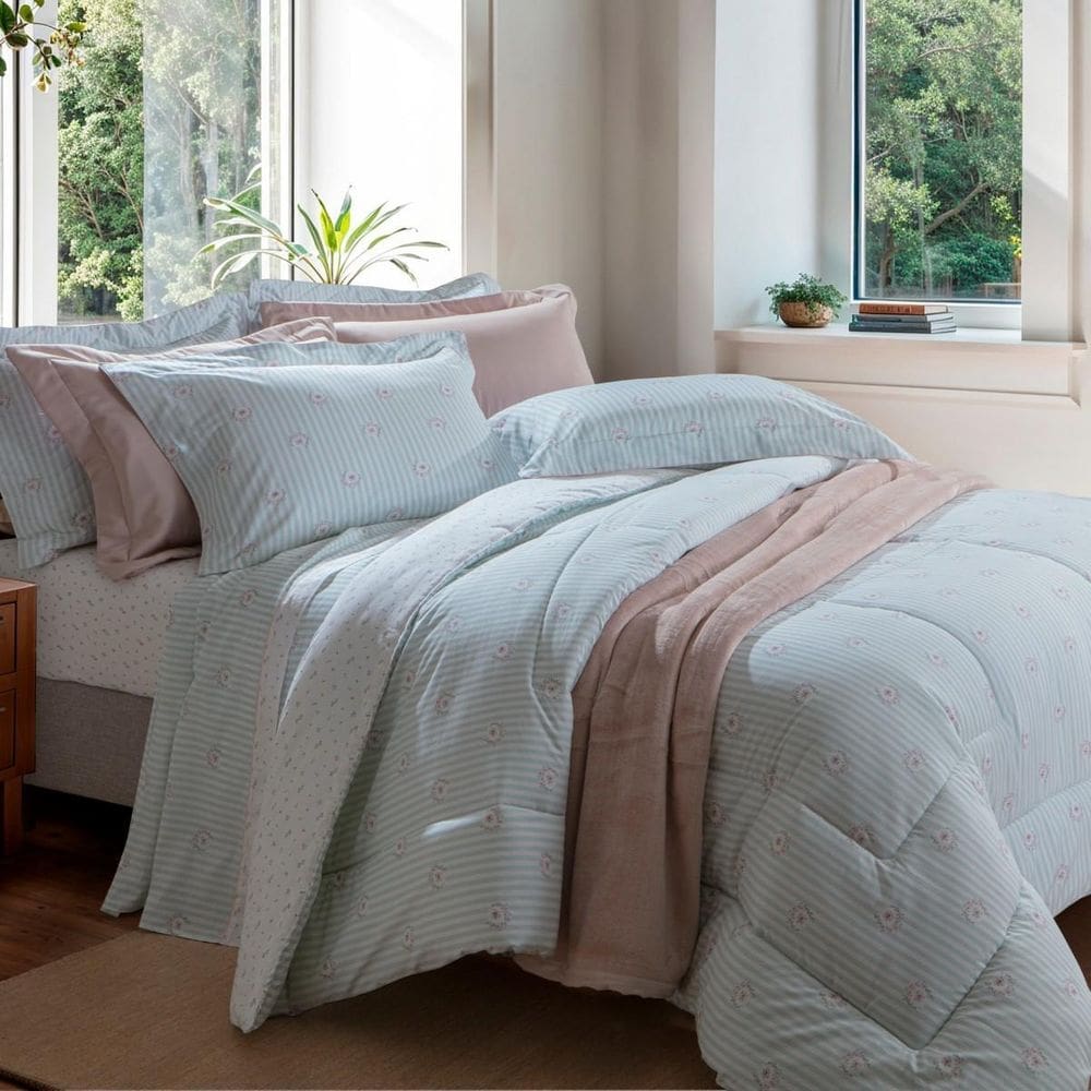 Edredom Casal Percal 200 Fios Kacyumara Vintage Pivone