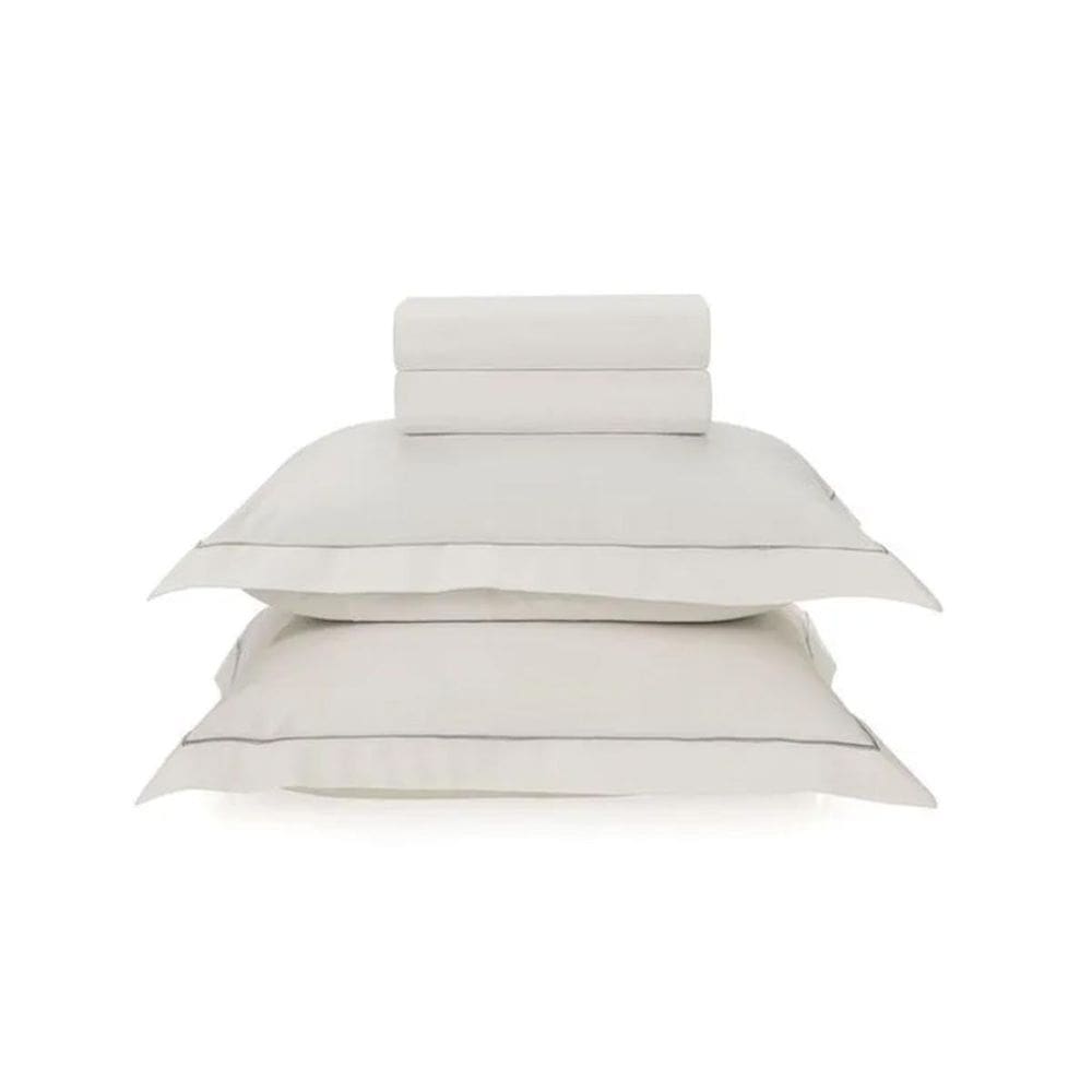 Jogo Cama King Deliz 100% Algodão Branco E Cinza Karsten