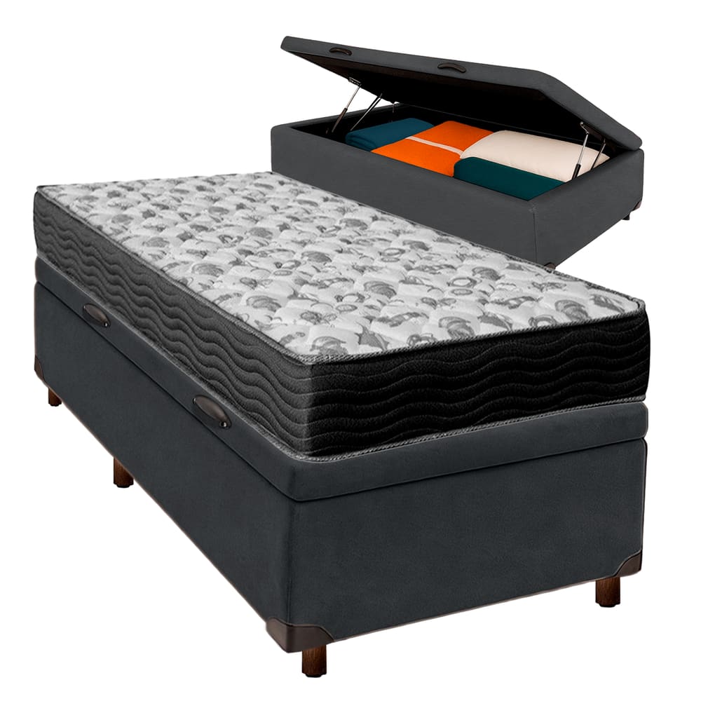 Cama Box Bau + Colchão Solteiro D33 Iso100 Ortobom