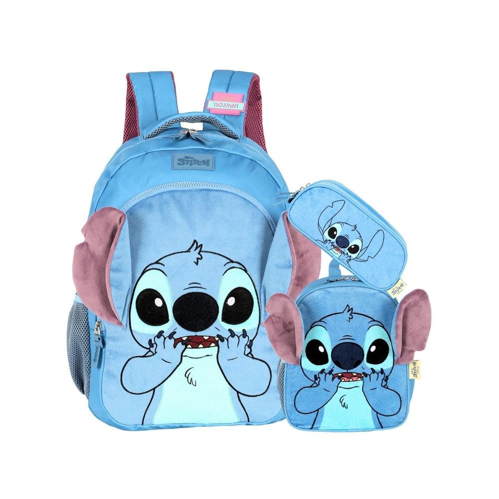 Kit Lilo Stitch Mochila Costas + Lancheira + Estojo Pelúcia