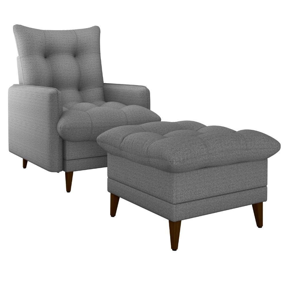 Poltrona E Puff Montreal Linho Vancouver Milani Store Cinza