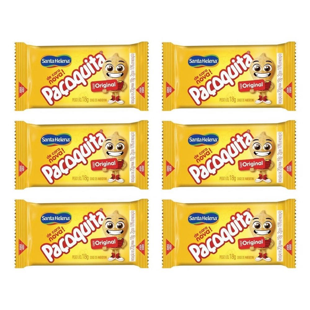 Kit 6 Paçoquita Quadrada Sabor Tradicional 18G Sem Gluten