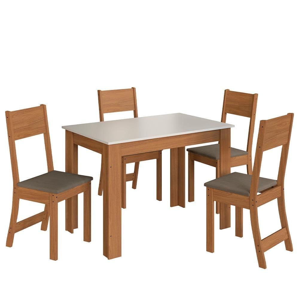 Conjunto Mesa de Jantar com 4 Cadeiras Indekes Atlanta, Freijó, Off White e Cacau