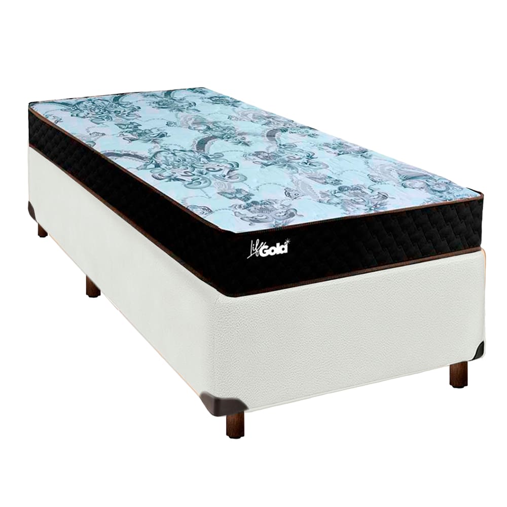 Cama Box Branco Solteiro + Colchão Molas Ensacadas Life Gold Paropas
