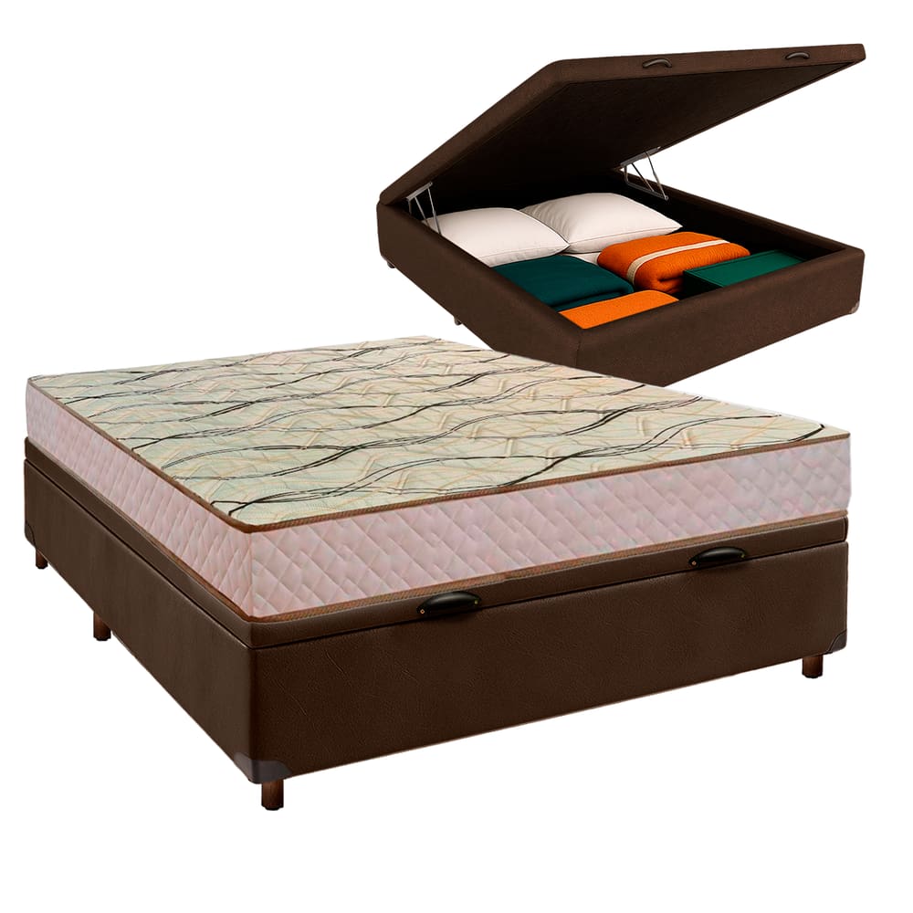 Colchão Casal D33 + Bau Marrom - Maxsono Paropas