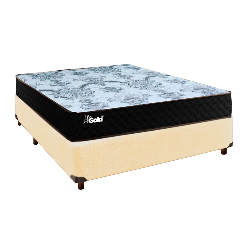 Cama Box Bege Casal + Colchão Molas Ensacadas Life Gold Paropas