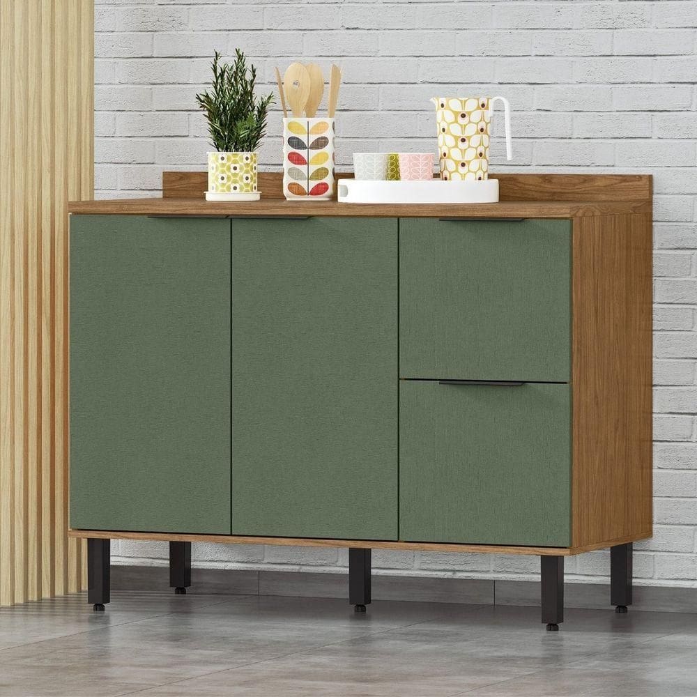 Balcão Para Pia Módulo De Cozinha 120cm - Toscana Freijó/jade