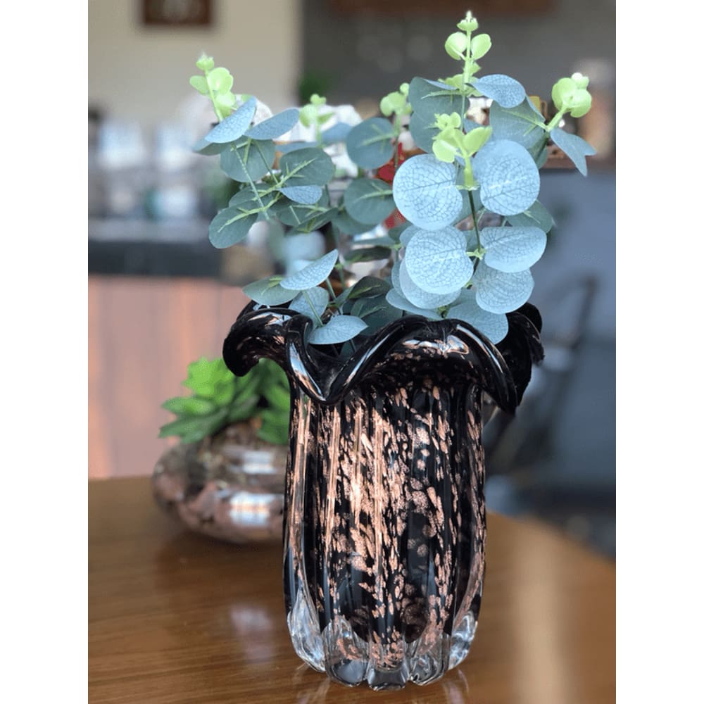 Vaso de Murano Italy preto e dourado wollf